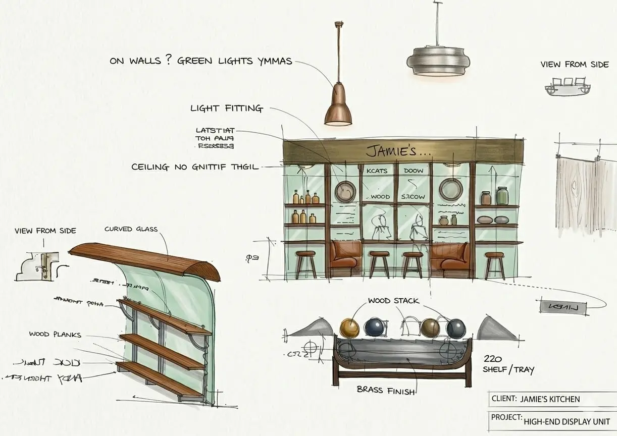 Interior design concept sketch for a display unit